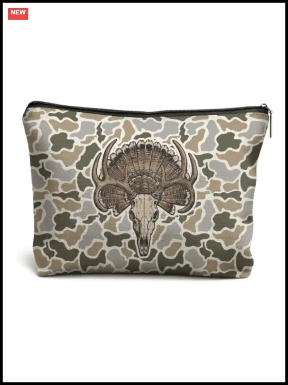 Vintage Deer Skull Camo Makeup Bag Waterproof Linen Toiletry Pouch Travel Case